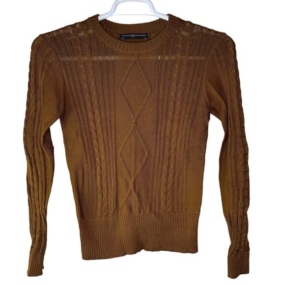 Peruvian‎ Connection Women's Small Sweater Brown Cable Knit Crewneck Pima Cotton - Picture 1 of 6